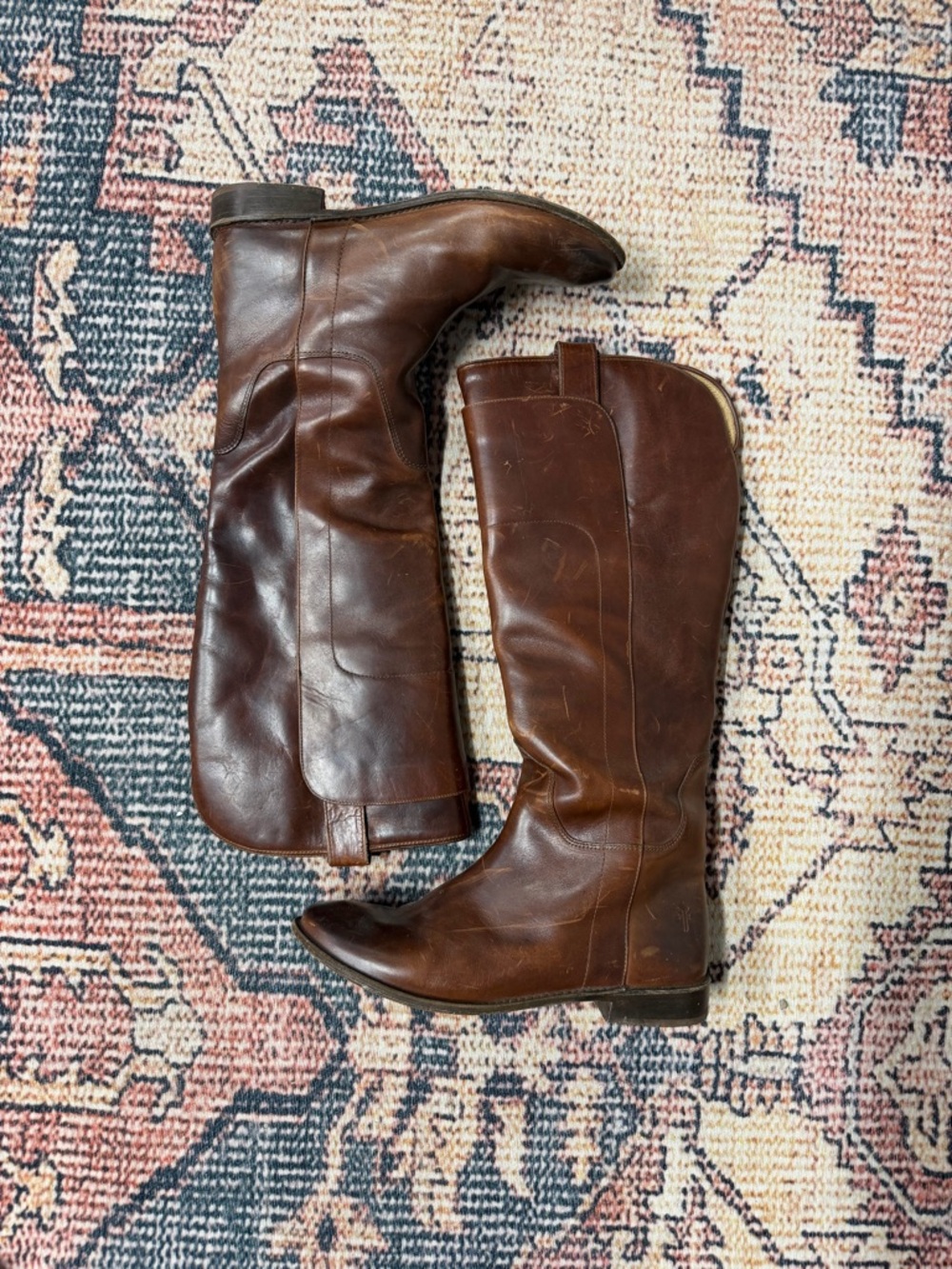 Frye Paige Leather Tall Riding Boots - Cognac - Picture 4 of 14